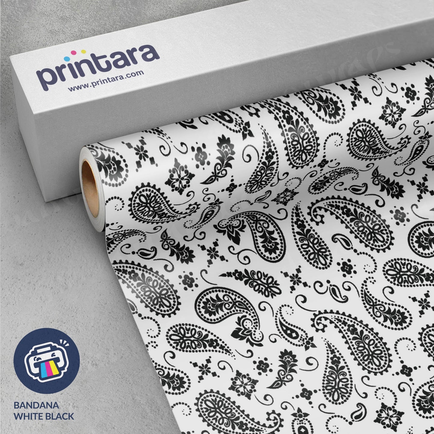Printara Bandana White & Black Vinyl Wrap | Blowout Stock | Gloss Finish | Avery Dennison Media | 5ft x 1ft | 685852