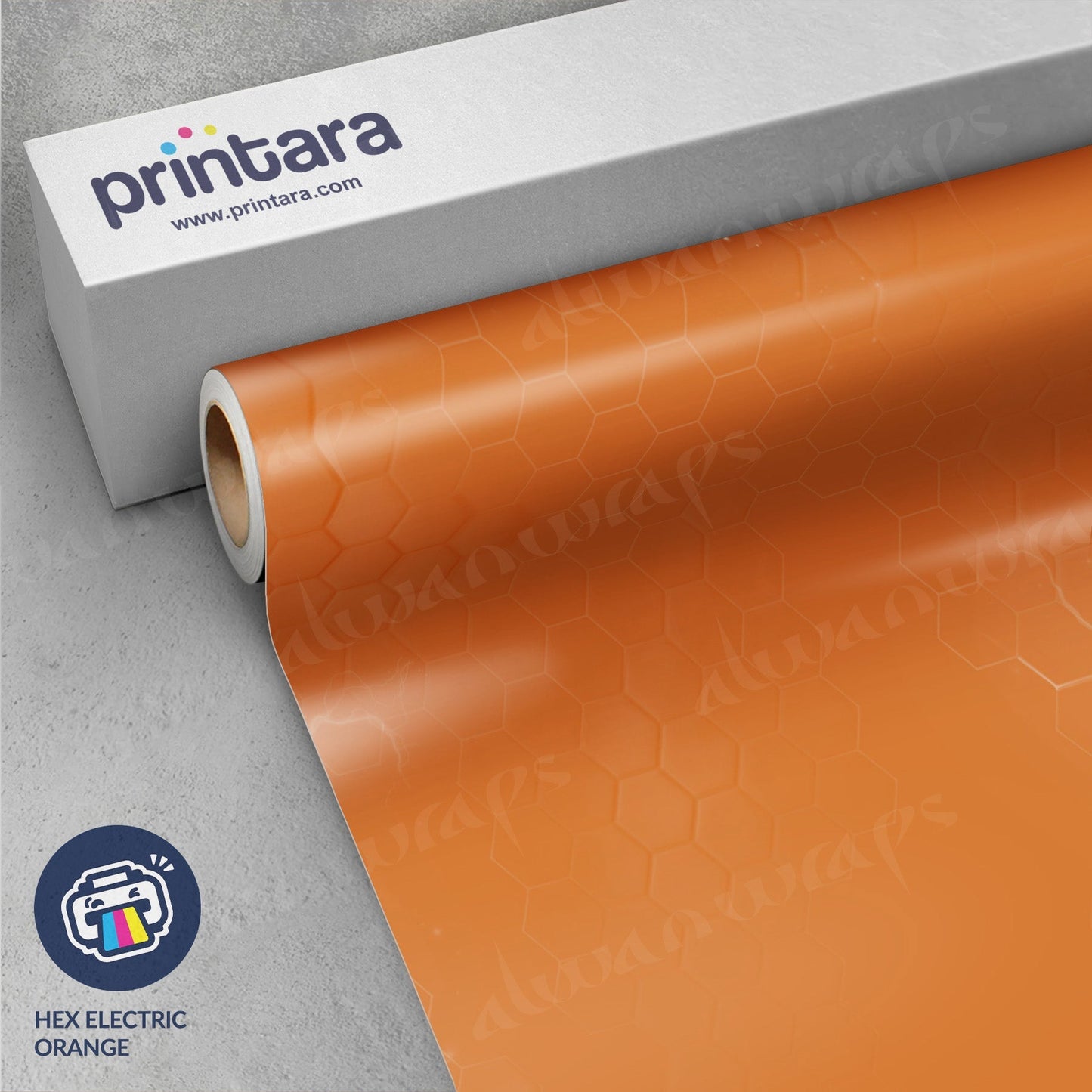 Printara Hex Electric Orange Vinyl Wrap | Blowout Stock | Matte Finish | Avery Dennison Media | 5ft x 4ft | 110033