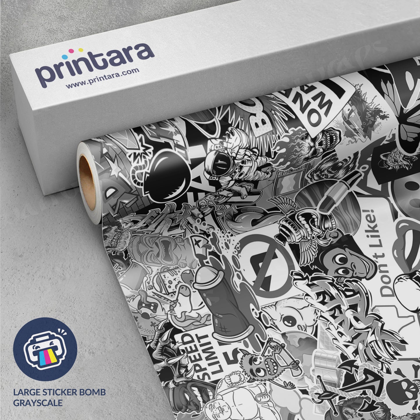 Large Sticker Bomb Grayscale Vinyl Wrap