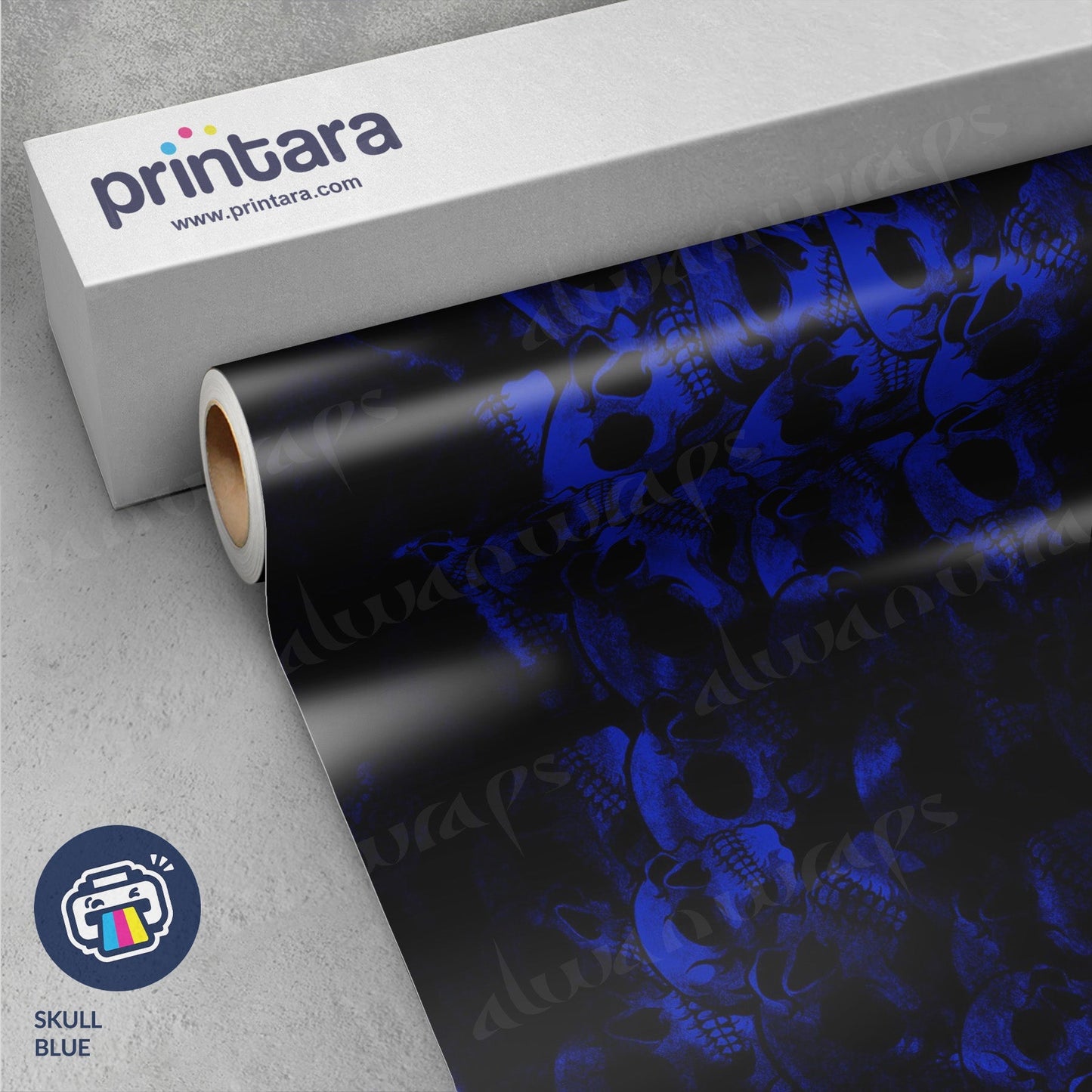 Printara Skull Blue Vinyl Wrap | Blowout Stock | Avery Dennison Media | 4ft x 2ft | 334855