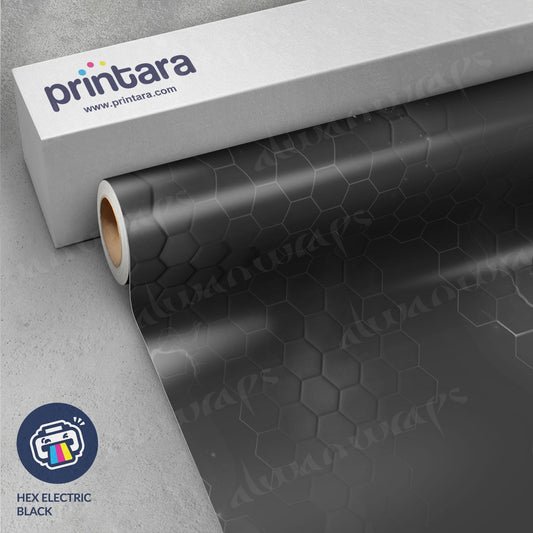 Printara Hex Electric Black Vinyl Wrap | Blowout Stock | Avery Dennison Media | 5ft x 5ft | 998144