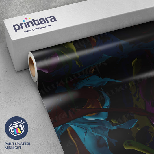 Printara Paint Splatter Midnight Vinyl Wrap | Blowout Stock | Avery Dennison Media | 5ft x 3ft | 884103