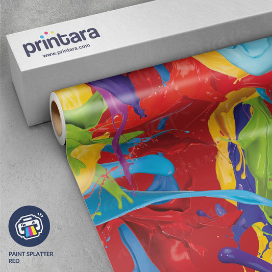Printara Paint Splatter Red Vinyl Wrap | Blowout Stock | Avery Dennison Media | 5ft x 5ft | 389778