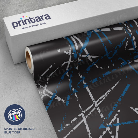 Printara Splinter Distressed Blue Tiger Vinyl Wrap | Blowout Stock | Gloss Finish | 3M Media | 5ft x 25ft | 467954