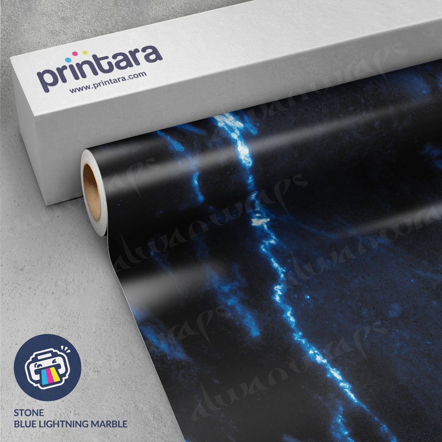 Printara Stone Blue Lightning Marble Vinyl Wrap | Blowout Stock | Satin Finish | 3M Media | 5ft x 20ft | 549126